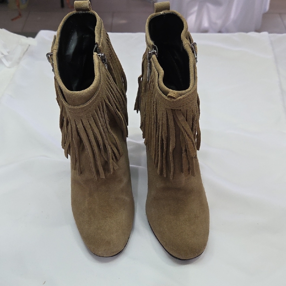 Fringe Tan Suede Ankle Boots
